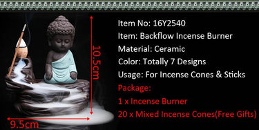 Little Monk Backflow Incense Burner + Free 20Pcs Incense Cones-Your Soul Place